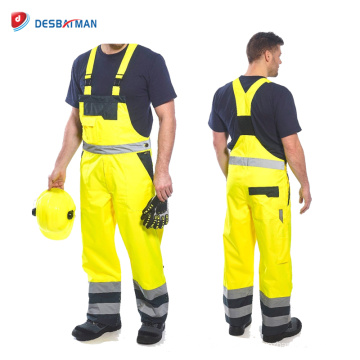 High Visibility Yellow Contrast Safety Work Overalls,Mens Jumpsuits with Reflective Tapes and 6 Pockets Top En 20471